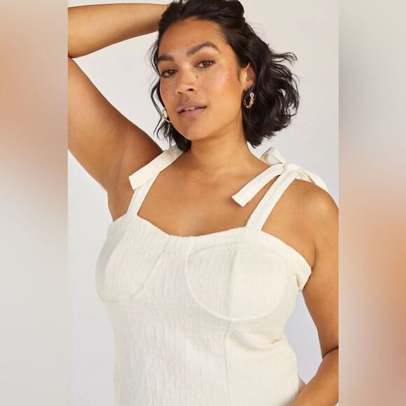 Anthropology Maeve Structured Tie Tank Sz L Cream/ White - Picture 7 of 11